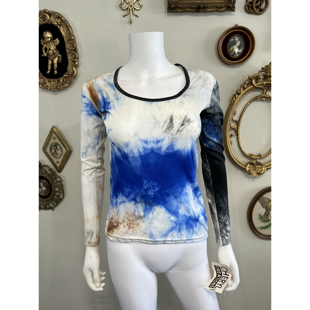 Cheryl Creations Vintage Blue Tie-Dye Long-Sleeve Top Size L
